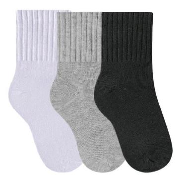 Imagem de Kit Com 3 Pares De Meias Cano Médio Infantil Algodão Selene, Misto, M 