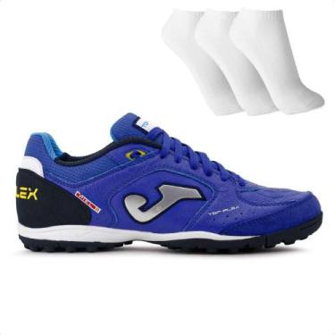 Imagem de Chuteira Society Joma Top Flex + 3 Pares de Meias, 41, Azul, Marinho