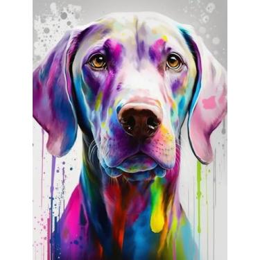 Imagem de UPABLUNSO Weimaraner Kits de pintura de diamante adulto, retrato de animal, pintura de pontos redondos de diamante completo, kits de pintura de diamante para cães, decoração de parede para casa, 30,5
