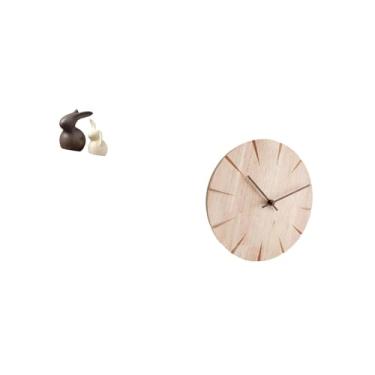 Imagem de Fenteer Conjunto de Estátua de de Porcelana E Relógio de Parede de Madeira Maciça, Decoração Criativa de Páscoa para Suporte de TV, Armário, Jardim, Re