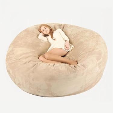 Imagem de Capa De Saco De Feijão Gigante De 8 Pés, Capa De Saco De Feijão Para Adultos De Pele Fofa, Capa De Saco De Feijão Redondo Capa De Sofá-cama Preguiçosa Lavável à Máquina, Beige, Large