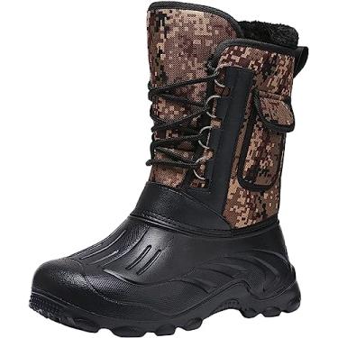 Imagem de Botas masculinas de cano médio para trabalho de inverno, botas de neve forradas com pele, bico redondo, botas de inverno para caminhadas, Amarelo, 8.5