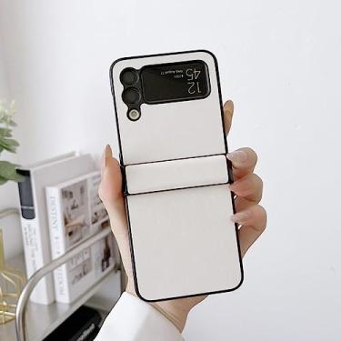 Imagem de Capa de textura de couro com sensação de pele para Samsung Galaxy Z Flip 3 4 5G Flip3 Flip4 Capa dobrável de proteção, branca, para Samsung Z Flip3