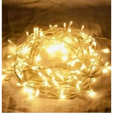 Imagem de Pisca-Pisca Natalino LED, 100 Lâmpadas Branco Quente, Fio Transparente 9 Metros, 8 Funções, 127V, Decoração de Natal