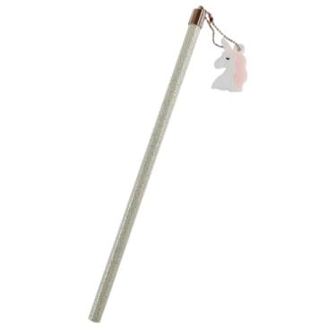 Imagem de Lapis com Pingente de Unicórnio Decorativo Prata Lúdico com Brilho Glitter Prateado Presente Criativo Material escolar volta às aulas