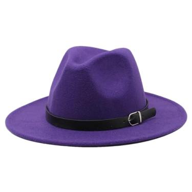 Imagem de Chapéu masculino Fedoras Jazz feminino verão primavera preto mistura boné casual ao ar livre chapéu roxo 58-61 cm