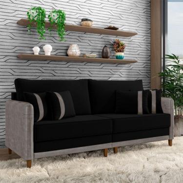 Imagem de Sofá Living Montecarlo 3 Lugares Bipartido 232cm Pés Em Madeira Veludo-pu Preto-cinza G33 Gran Belo