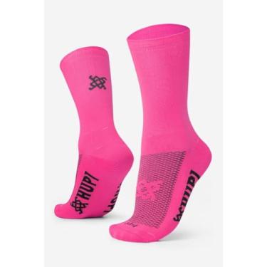 Imagem de Meia HUPI Lisa Rosa Neon 1 Par Cano Médio Corrida Bike, Cor: Rosa Neon, Tamanho único 36-42
