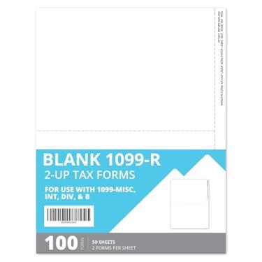 Imagem de Blue Summit Supplies Blank 2 Up 1099-R Tax Forms 2025, total de 100 formulários, compatível com QuickBooks e outros softwares de contabilidade, para impressoras a laser ou jato de tinta, 50 folhas (2