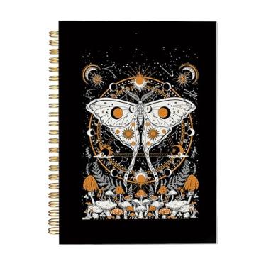 Imagem de Cadernos espirais de mariposa preta e cogumelo – Caderno espiral A5 gótico místico bruxo para escrever diariamente, notas, falar da Bíblia, viagens, presentes temáticos botânicos da natureza para