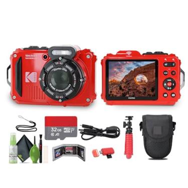 Imagem de KODAK PIXPRO WPZ2 Câmera digital de vlogging WiFi resistente à prova de choque à prova de poeira 16 MP (vermelha) pacote com cartão de memória de 32 GB + tripé vlogger + bolsa + kit de limpeza + mais