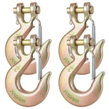 Imagem de Gancho deslizante de 1/10.2 cm com trava de segurança, pacote com 4 ganchos de corrente de manilha resistente para corrente de transporte de grau 70 de 1/10.2 cm, capacidade de 5,715 kg para carga