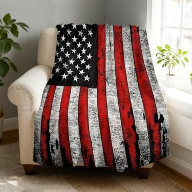 Imagem de Cobertor de lã retrô com bandeira americana 152 x 203 cm para sofá cama, cobertor de flanela de microfibra super macio e aconchegante leve para mulheres, homens e crianças