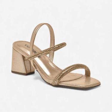 Imagem de Sandália Via Marte Salto Bloco Metalizada Com Brilhos Dourada, Gold, 3