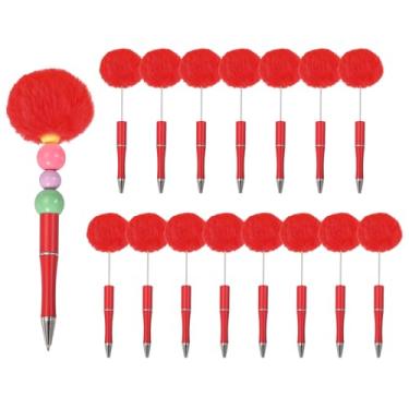 Imagem de PATIKIL Canetas esferográficas Pompom, canetas esferográficas fofas de plástico pompom com contas para bricolagem de presente, material de escritório, 16 peças (vermelha)