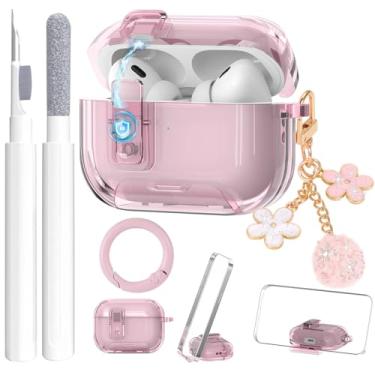 Imagem de Linda capa transparente para Airpods Pro 3 com suporte de telefone para meninas e mulheres com berloques de flores e kit de limpeza, TPU macio Airpods iPod Pro 3ª geração capa protetora para Airpod