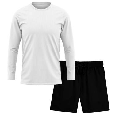 Imagem de Kit Short Praia Academia Passeio Treino Preto + Manga Longa Masculina Segunda Pele Dry-Masculino