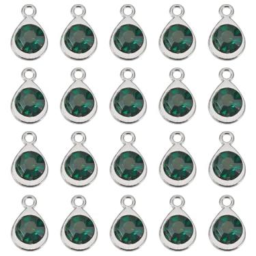 Imagem de Spritewelry Berloques de pedra do mês de nascimento de vidro, pingentes redondos de cristal de strass, pingentes de pedra de nascimento de cristal para fabricação de joias, colar, brinco, Metal não