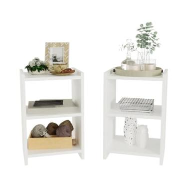 Imagem de Kit 2 Mesas De Cabeceira Retro Para Quarto Casal Ou Solteiro Nicho(Branco)
