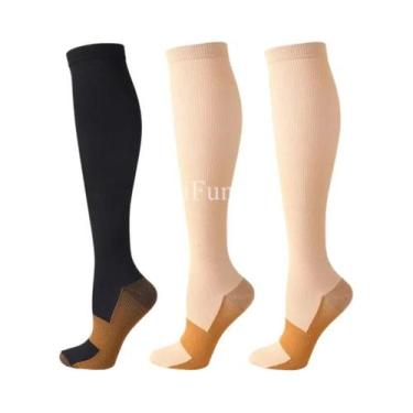 Imagem de Meias De Compressão Unissex De Cobre 3 Pares Altura Do Joelho Anti-Fad