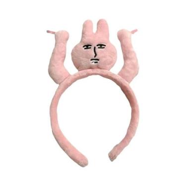 Imagem de Tiara De Pelúcia Coelho Rosa Divertida E Única Para Cabelo, Faixa De C