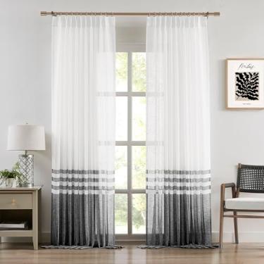 Imagem de WEST LAKE Cortinas transparentes plissadas pretas e brancas 213 cm de comprimento, cortinas de fazenda com bloco de cores, tratamento de janela rústico para quarto e sala de estar, abas traseiras