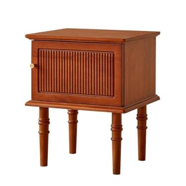 Imagem de Mesa de cabeceira de madeira maciça, mesa de cabeceira moderna de meados do século com armário de armazenamento, mesa de apoio, mesas laterais de cama, suporte de cabeceira com pernas de madeira