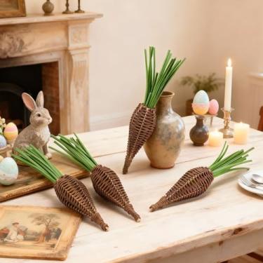 Imagem de Yookeer 4 peças de decorações de cenoura de vime de páscoa, cenouras, rústicas, fazenda, primavera, Páscoa, mesa, mesa central, bandeja em camadas e cesta de coelho, decoração para festa em casa