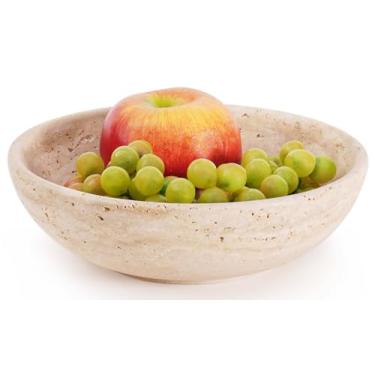 Imagem de SPESHSTONES Tigela de frutas travertino para balcão de cozinha, tigela decorativa grande de 20 cm, tigelas de servir de pedra de mármore para mesa de centro de mesa de centro redonda e decoração de