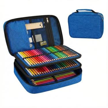 Imagem de Estojo Escolar Box 72 Pens Nylon com Alça – Organizador Jumbo Grande com Divisória e Elásticos – Capacidade até 100 Lápis – Menino e Menina (Azul)