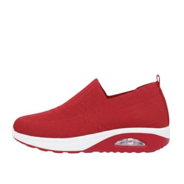 Imagem de Tênis Feminino Ortopédico para Caminhada Confortável e Respirável Vermelho Nº 38