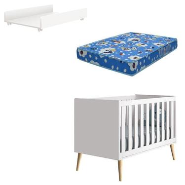 Imagem de Berço Americano Theo Natural com Trocador Juju Branco e Colchão - Reller