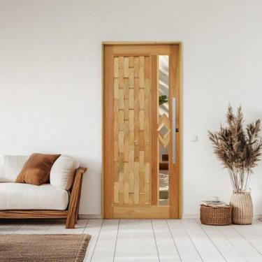 Imagem de Porta Couro em Pé Losango Batente 14 Puxador Barra Chata 60 Cm 92 X 21