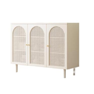 Imagem de Aparador minimalista moderno de cozinha de três portas em vime e madeira armário buffet de 120 cm