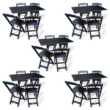 Imagem de Kit De 5 Conjuntos De Mesa Dobrável 70x110 Com 4 Cadeiras Preto - Cor: Preto