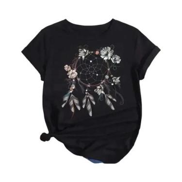 Imagem de Camiseta Feminina plus Size De Verão Com Estampa De Penas Dreamcatcher