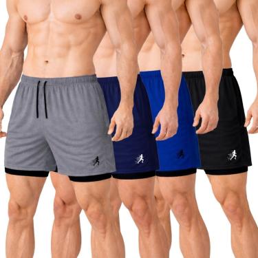 Imagem de Kit 4 Shorts Masculinos 2 em 1 para Atividades Esportivas com Estampa de Corrida-Masculino