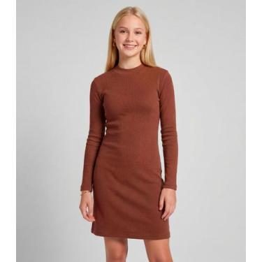 Imagem de Vestido Juvenil Midi Manga Longa Em Ribana Minty Marrom, 12, Marrom