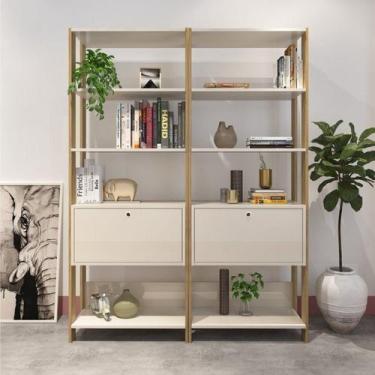 Imagem de Kit 2 Estantes Multiuso Alta 4 Prateleiras 1 Porta 166CMX126CM Match A