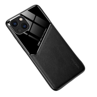 Imagem de OIOMAGPIE Capa de telefone leve de couro magnético + vidro fashion para iPhone 13 12 11 Pro Max Mini SE X XS XR 8 7 6 6S Plus, capa traseira de proteção de lente (preta, 6/6S Plus)