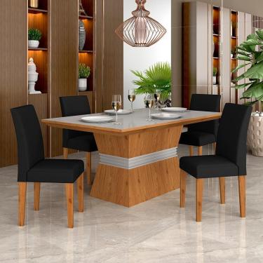 Imagem de Mesa Com 4 Cadeiras 1,36 Versalhes Cin/off Whit/pre - Móveis Arapongas