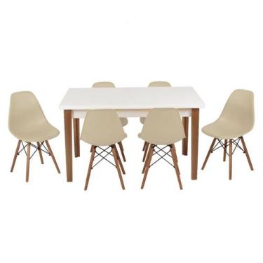 Imagem de Conjunto Mesa De Jantar Luiza 135cm Branca Com 6 Cadeiras Eames Eiffel
