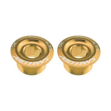 Imagem de 2 peças Gold Mountain Bike Tampa de suporte inferior Crankset Braço de manivela Parafusos de fixação CNC Liga de alumínio compatível com Shimano M590 M596 SLX XT XTR