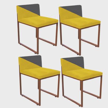Imagem de Kit 04 Cadeira Office Lee Duo Sala de Jantar Industrial Ferro Bronze Suede Amarelo e Cinza - Ahazzo Móveis