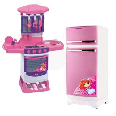 Imagem de Conjunto Cozinha Magica + Geladeira Rosa Magic Toys Menina - Kit