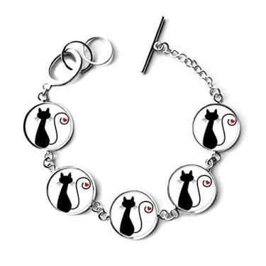 Imagem de DIYthinker Bracelete de coração gato sentado, sihouette animal, corrente, pingente, joia