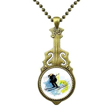 Imagem de DIYthinker Colar com desenho de aquarela para atletas esportivos, esqui e esboços, joias de guitarra antigas, pingente de música