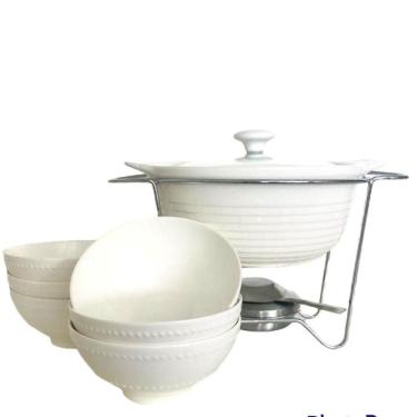 Imagem de Rechaud Porcelana Redondo com Bowls Brancos Porcelana 7pç Dynasty