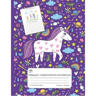 Imagem de Caderno de composição primária k-2 com espaço de imagem: Desenho de composição primária | Metade pautado | Caixa de fotos | Diário de histórias | Unicórnio | 140 páginas