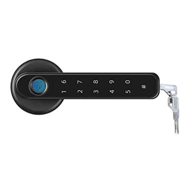 Imagem de Fechadura de porta eletrônica compatível com Bluetooth, carregamento USB, maçanetas eletrônicas, fechadura com maçaneta de segurança por impressão digital para apartamento (cor: preto, sem tuya)